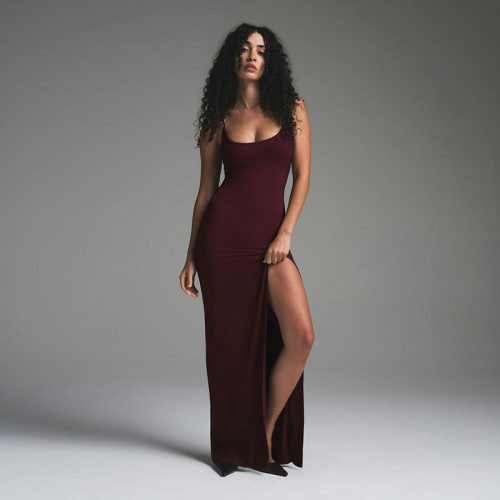 Wolff™ – Robe Longue Femme Élégante avec Fente Latérale et Décolleté Rond-2
