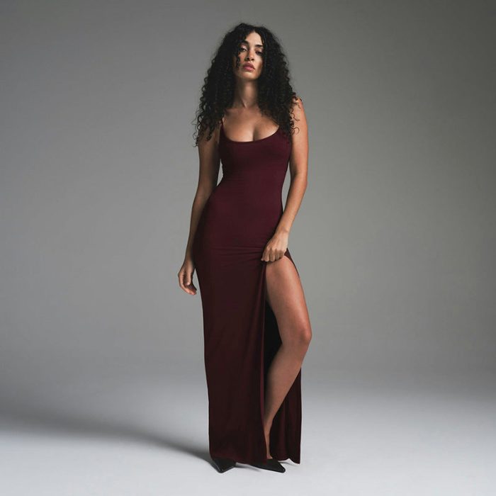 Wolff™ – Robe Longue Femme Élégante avec Fente Latérale et Décolleté Rond-2