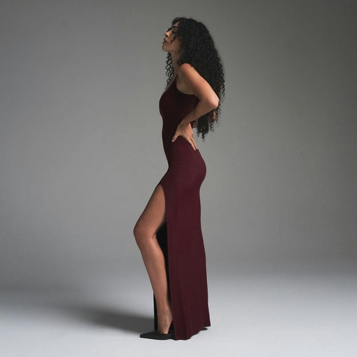 Wolff™ – Robe Longue Femme Élégante avec Fente Latérale et Décolleté Rond-3