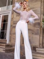 Sophia™ – Combinaison Femme Chic avec Paillettes et Plumes Élégantes-1