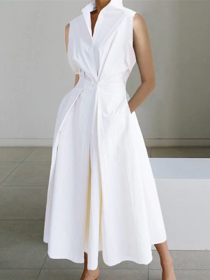 Eleanor™ – Robe Femme en Coton Élégante avec Col de Chemise Sophistiqué-1