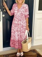 Millie™ – Robe Longue Femme Fleurie Décolleté en V Confort Été-4