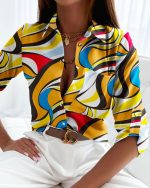 ClaraChic™ – Chemisier Femme Chic à Imprimé Tendance Élégant et Ajusté-2