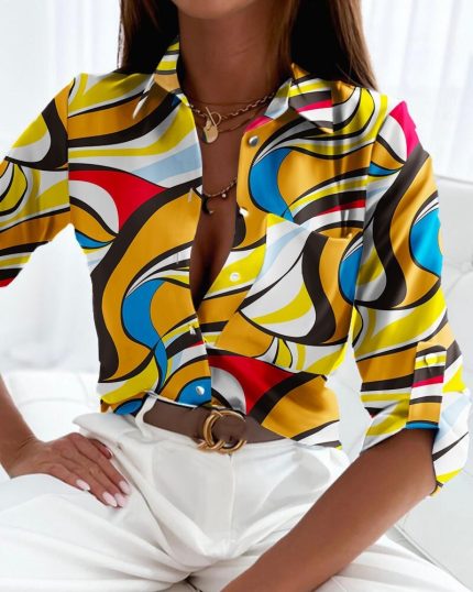 ClaraChic™ – Chemisier Femme Chic à Imprimé Tendance Élégant et Ajusté-2