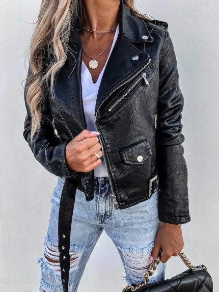 Projet Paris™ – Veste en Cuir Femme Élégante et Polyvalente pour Toutes Occasions-1