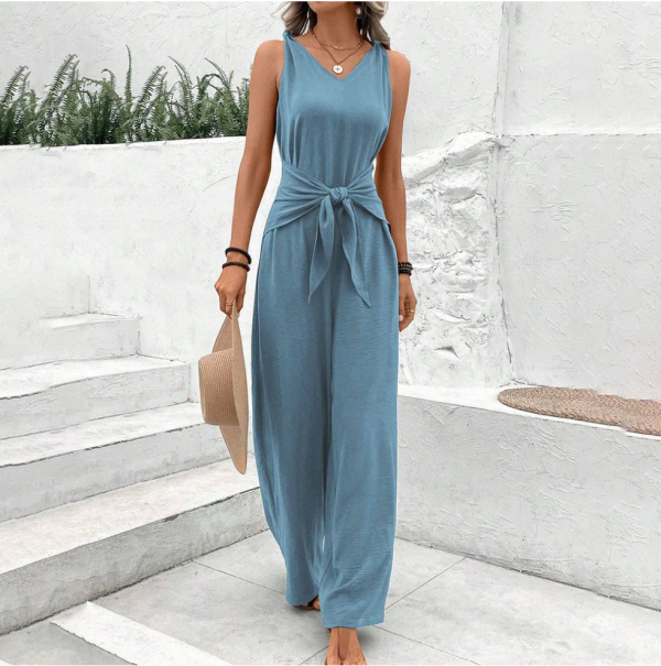 Amelita™ – Combinaison Femme Chic Pantalon à Jambes Larges Confortable Bleu-1