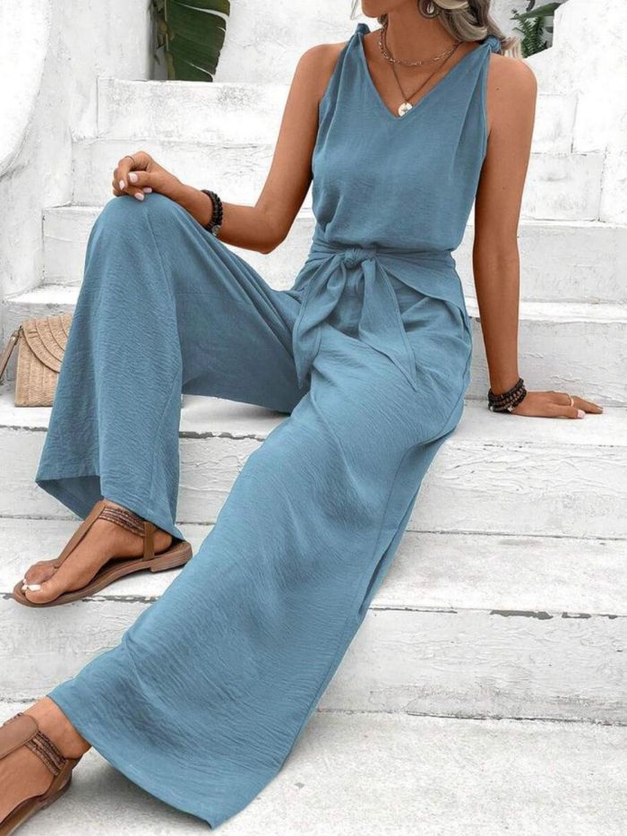 Amelita™ – Combinaison Femme Chic Pantalon à Jambes Larges Confortable Bleu-3
