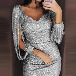 Maëvane™ – Robe À Paillettes Femme Élégante Avec Manches Longues & Franges-2