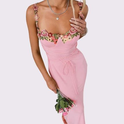 Isabella™ – Robe Longue Femme Élégante avec Broderie Florale Ajustable-3