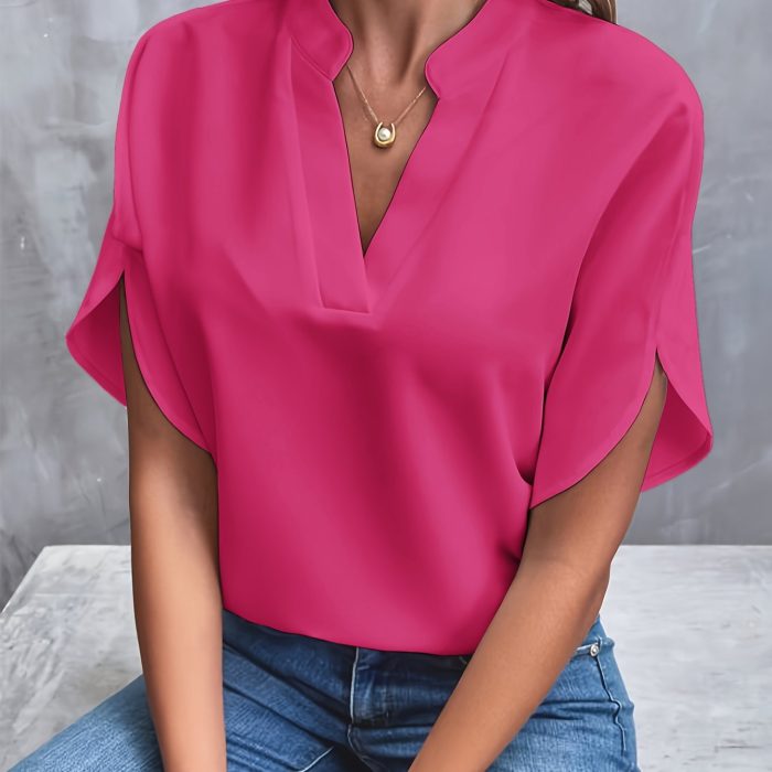 Layla™ – Blouse Femme Chic Col V Fendu Manches Fluides Confortable-5