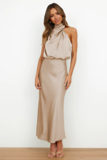 Variant image for Margot™ – Robe Longue Femme en Satin Chic avec Col Drapé Élégant-6