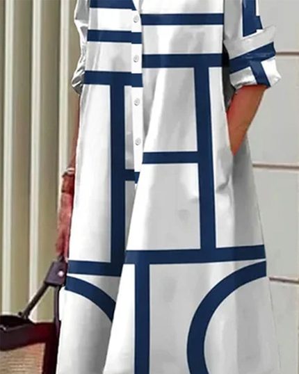 Estelle™ – Robe Longue Femme Chic Imprimé Géométrique avec Poches-2