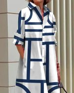 Estelle™ – Robe Longue Femme Chic Imprimé Géométrique avec Poches-3