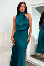 Variant image for Margot™ – Robe Longue Femme en Satin Chic avec Col Drapé Élégant-16