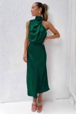 Margot™ – Robe Longue Femme en Satin Chic avec Col Drapé Élégant-2