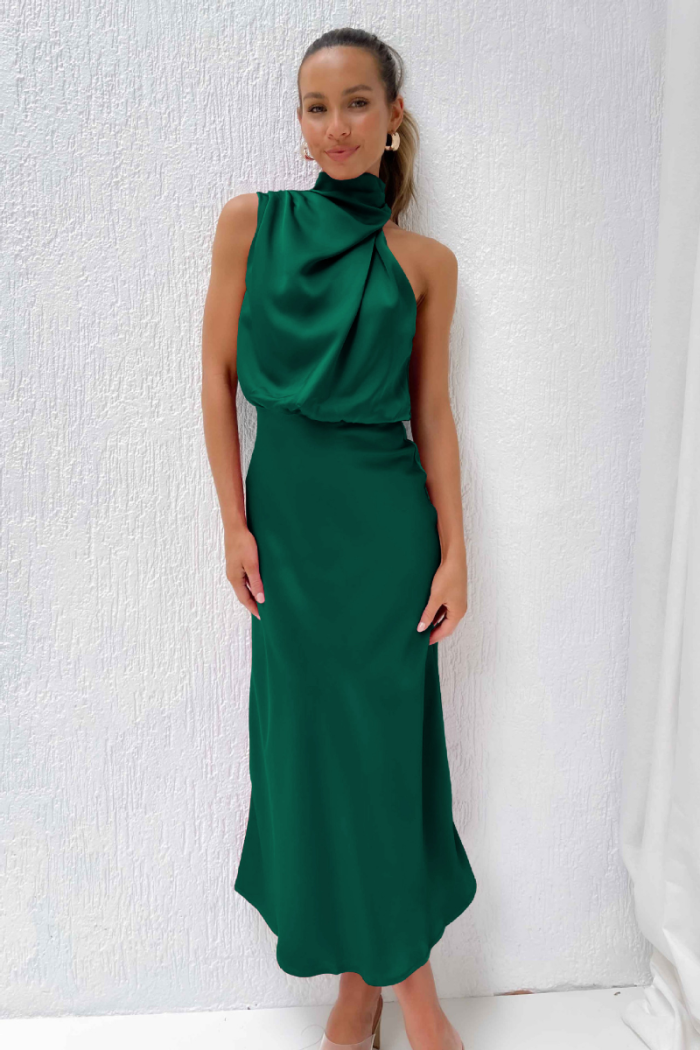 Variant image for Margot™ – Robe Longue Femme en Satin Chic avec Col Drapé Élégant-1