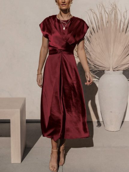 Variant image for CléMence™ – Robe Femme en Satin Élégante avec Ceinture Croisée Chic-13