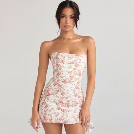 Bianca™ – Robe Fleurie Femme Chic Sans Bretelles Élégante et Aérée-1