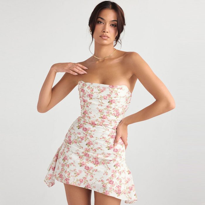 Bianca™ – Robe Fleurie Femme Chic Sans Bretelles Élégante et Aérée-2