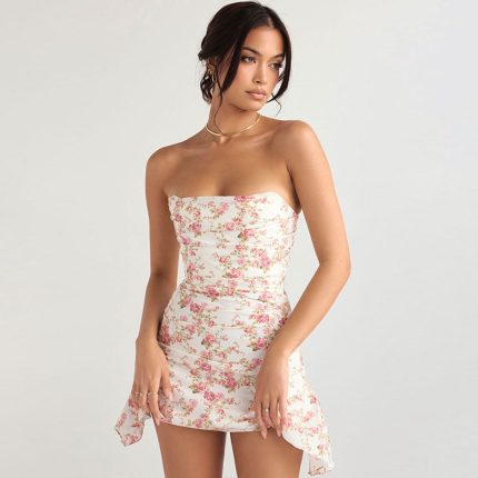 Bianca™ – Robe Fleurie Femme Chic Sans Bretelles Élégante et Aérée-3
