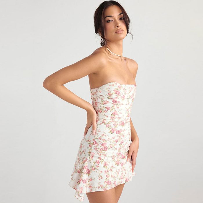 Bianca™ – Robe Fleurie Femme Chic Sans Bretelles Élégante et Aérée-4