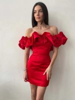 Madison™ – Robe Femme Satinée Élégante à Épaules Dénudées & Volants-1