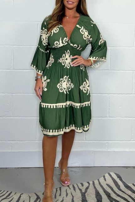 LisaChic™ – Robe Longue Femme Élégante Col en V Imprimé Fluide-3
