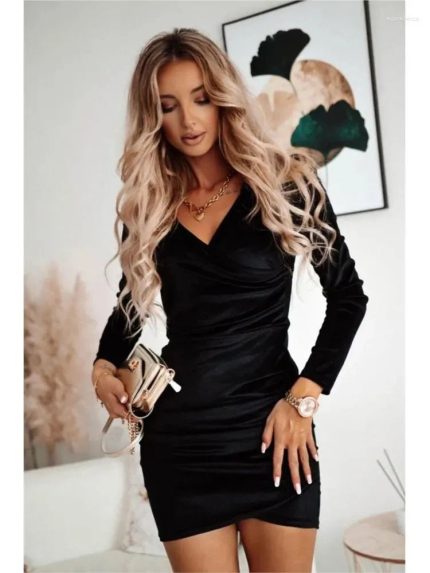 ÉléganceChic™ – Robe Femme À Col V Flatteuse Élégante Pour Soirées-1