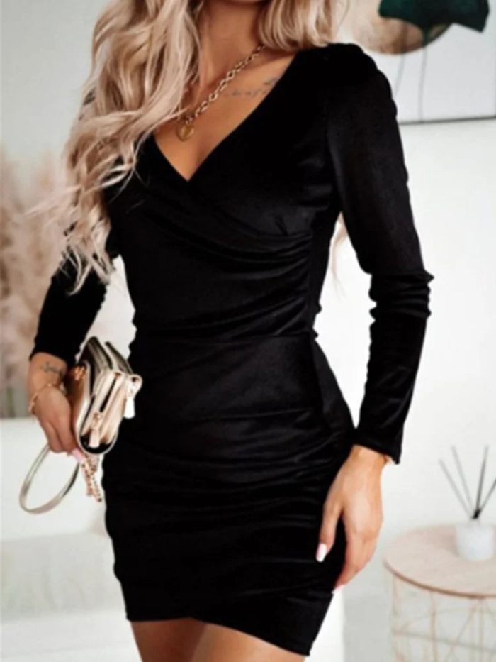 ÉléganceChic™ – Robe Femme À Col V Flatteuse Élégante Pour Soirées-3