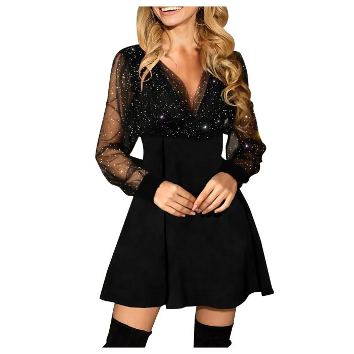 GlamourDress™ – Robe Longue Femme Élégante à Paillettes Manches Longues-3