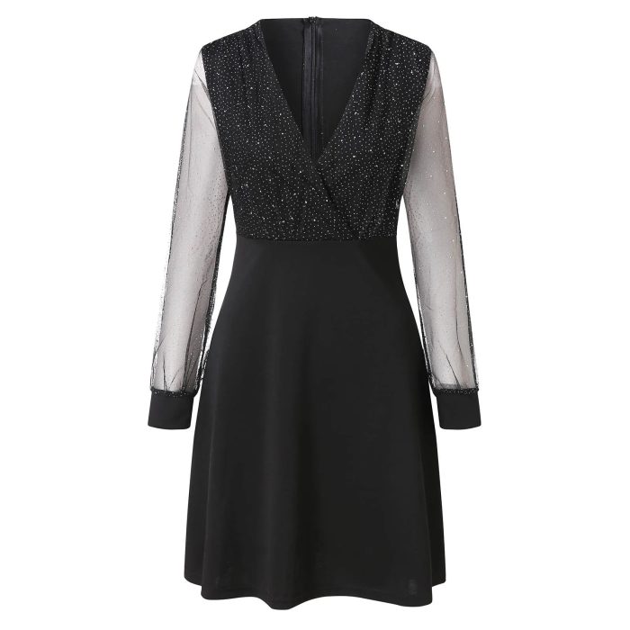GlamourDress™ – Robe Longue Femme Élégante à Paillettes Manches Longues-4