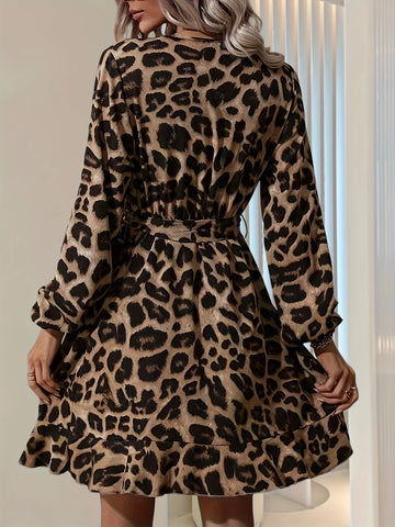 Felinova™ – Robe Léopard Femme Chic à Manches Longues